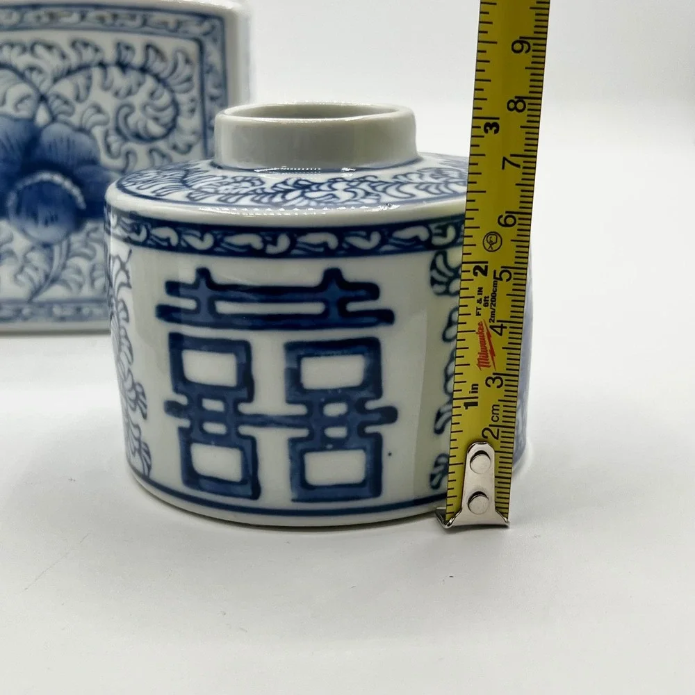 Vintage Two's Company Ceramic‎ Blue White Floral Tea Caddies Canisters Set of 3